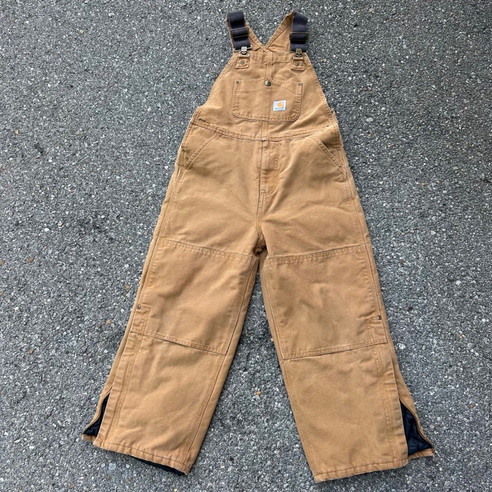 Carhartt‎ Kids Brown Duck Canvas Quilt Lined Insulated Bib Overalls Size 10